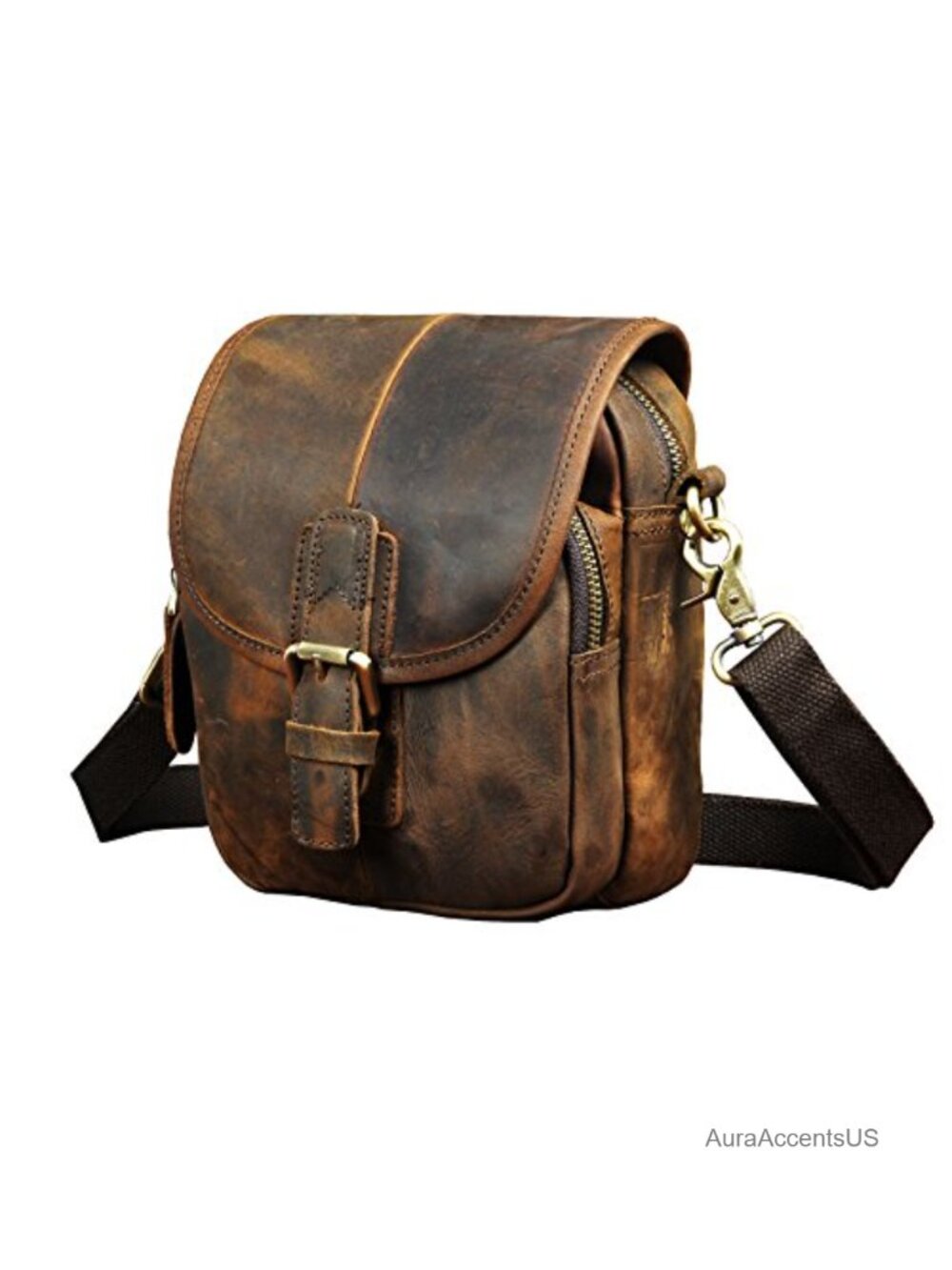 Men's Genuine Leather Mini Messenger Crossbody Bag Waist Pack